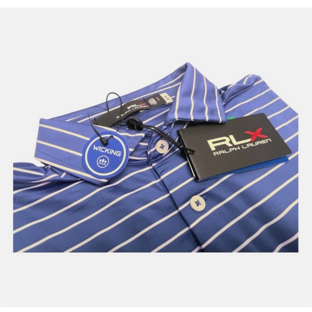 RLX Polo Ralph Lauren Blue White Striped Short Sleeve Wicking Shirt $110 - Picture 4 of 6